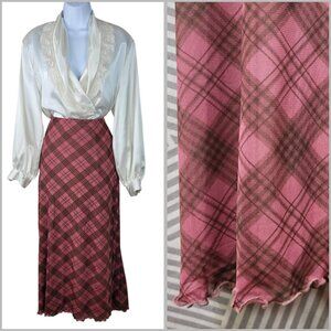 Vintage Plaid Skirt Size Mediun Pull On Stretch Waist Pink Mesh Goth Whimsigoth